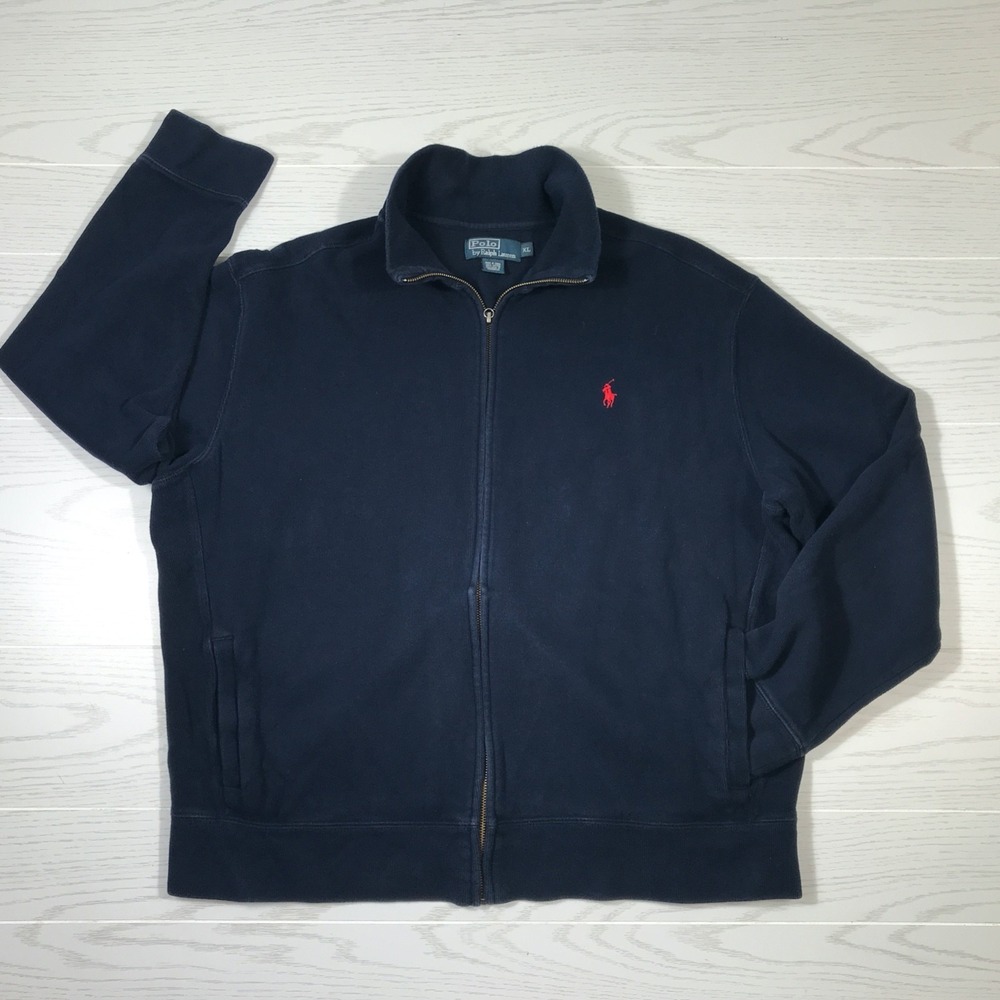 Polo Ralph Lauren Full Zip Sweater Men XL Blue Mock Neck 100% Cotton Preppy Dad
